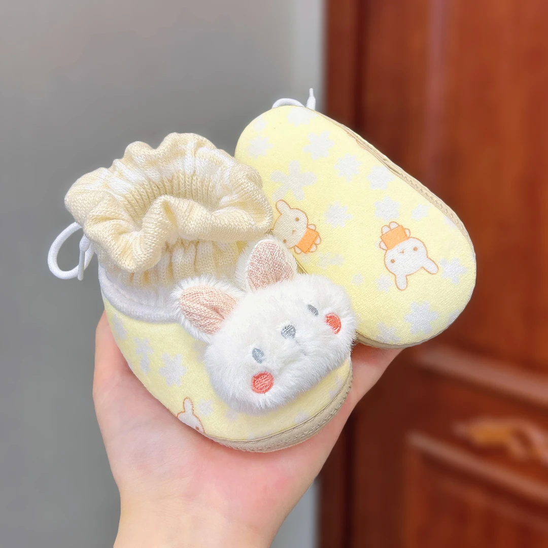 新生婴儿鞋子秋冬季松紧口棉鞋软底加厚加绒保暖高帮宝宝袜口鞋袜