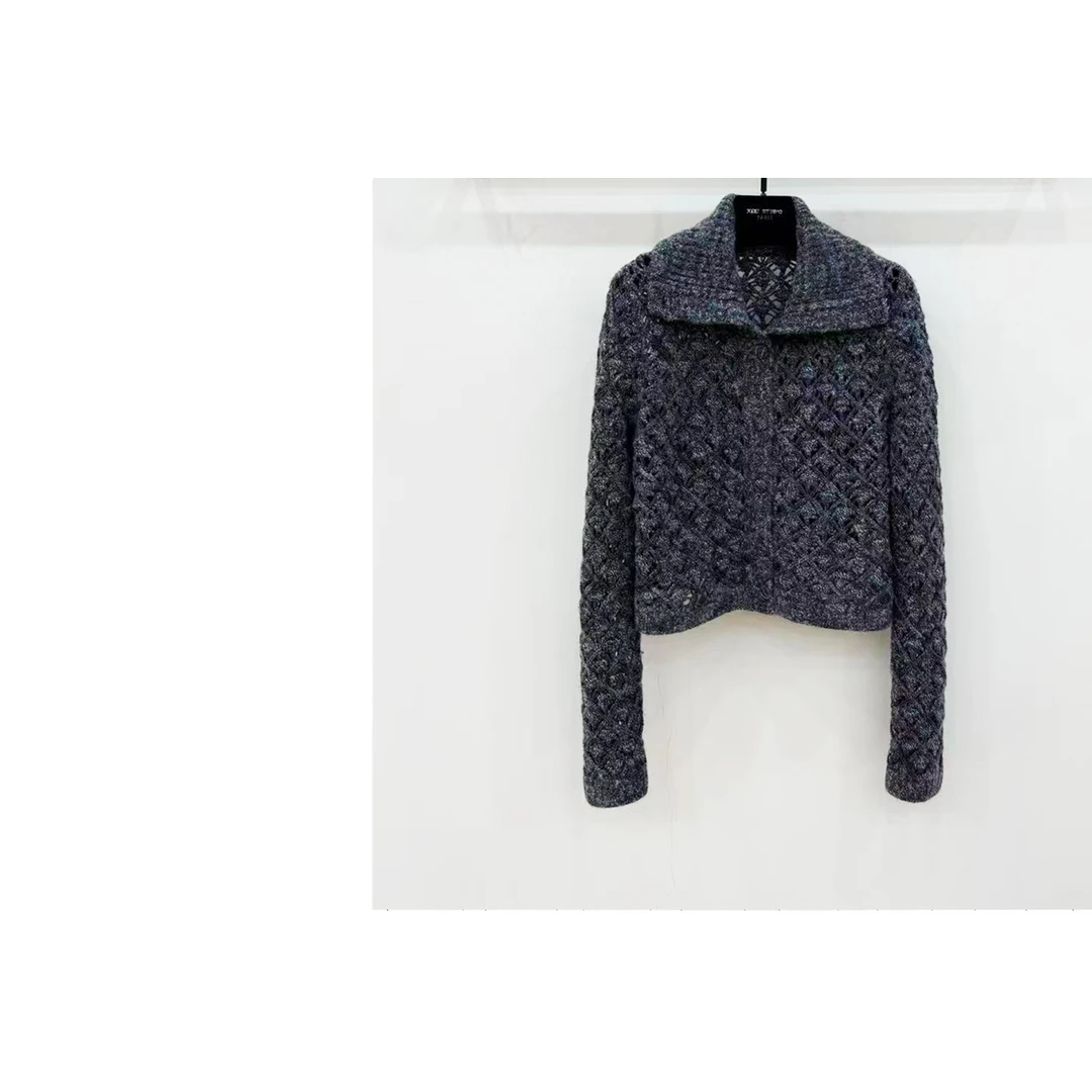 JIAYE CHAN小众设计感镂空翻领针织开衫上衣