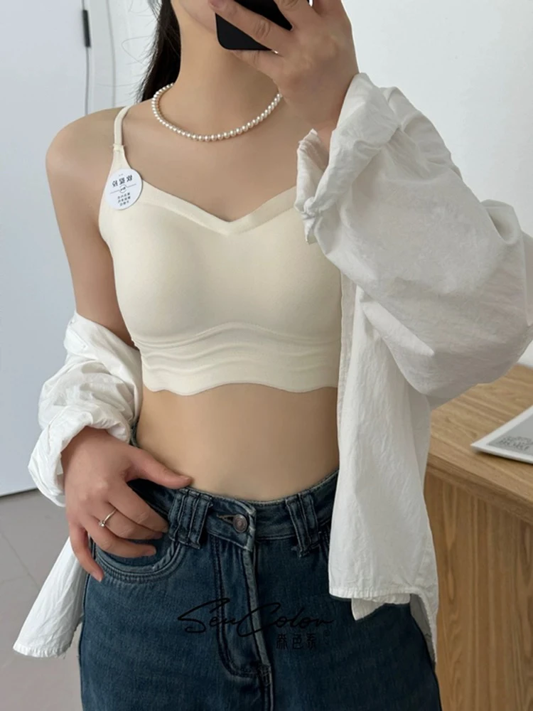 77071 黛美芮新品潮无痕聚拢固定杯后背一条带交叉美背大露背裹胸