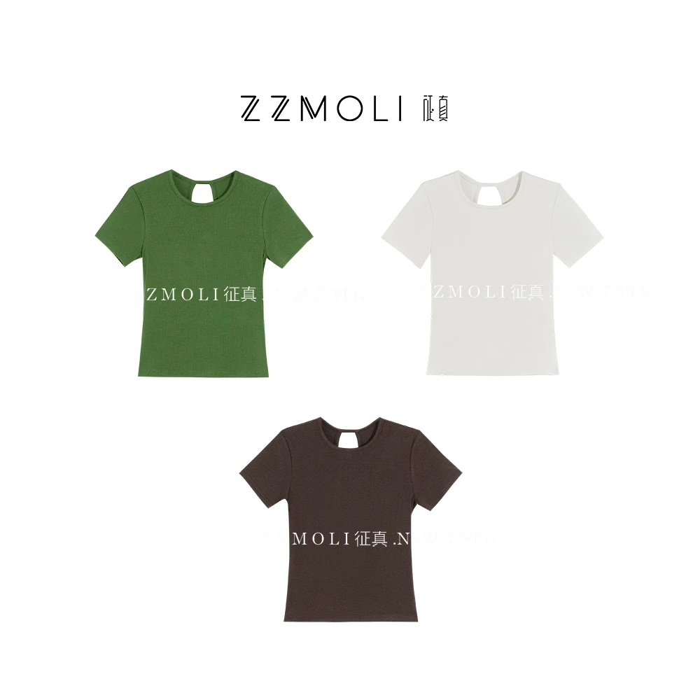 ZZMOLI时尚轻奢后背镂空设计感圆领T恤女款百搭短袖上衣ZBY38831
