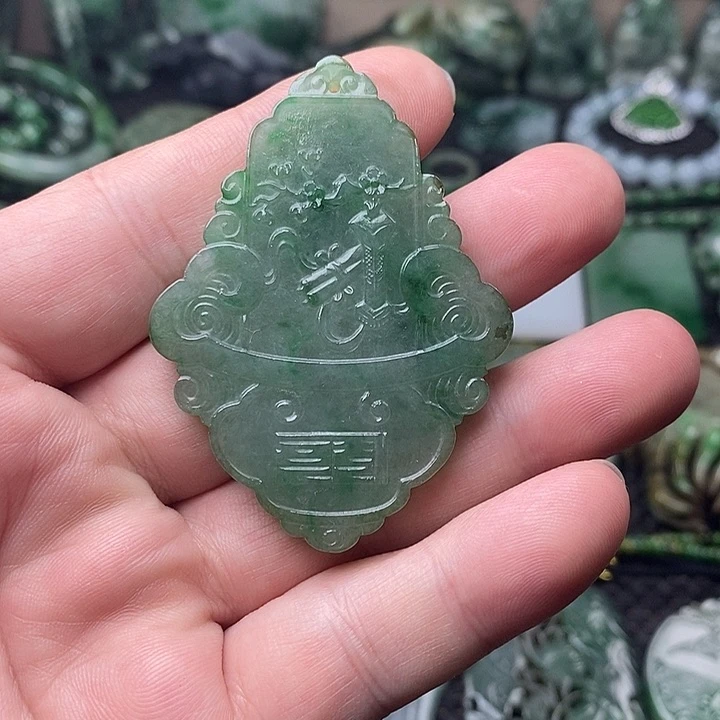 用***2翡翠未镶嵌颈饰缅甸天然翡翠福寿牌
