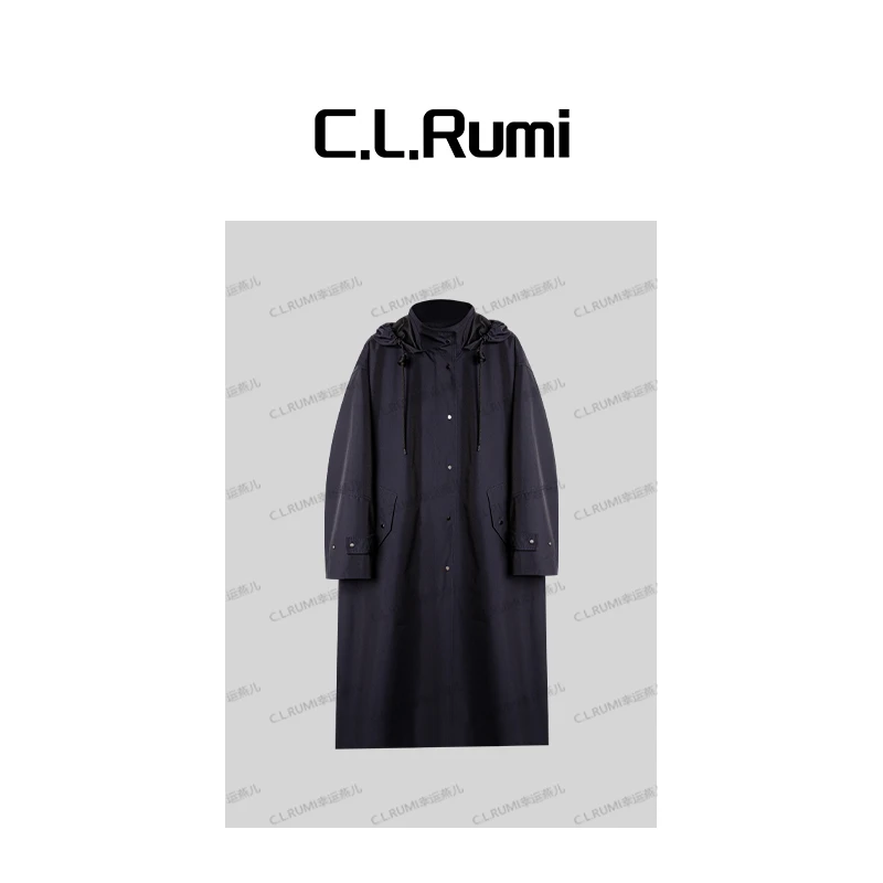 【Rumi精品】“形之所向”25秋季轻奢百搭廓形连帽长风衣外套7125wt