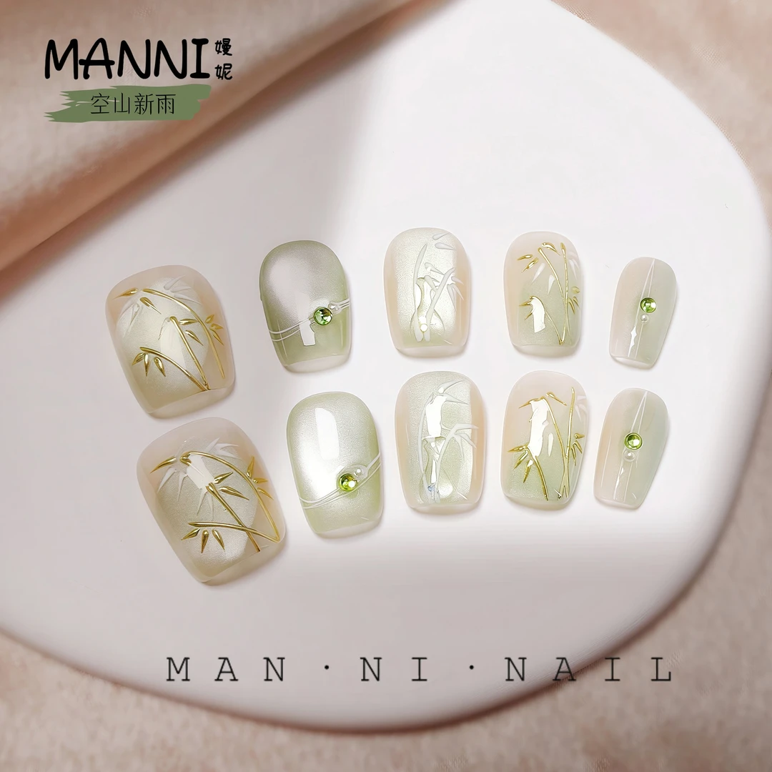 MANNI[空山新雨]穿戴甲短款国风猫眼2025新款高级感新中式美甲