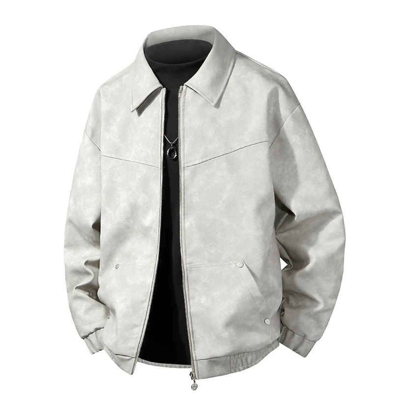 2025年春季新款复古扎染PU皮衣外套男士2025春季工装机能防风皮夹