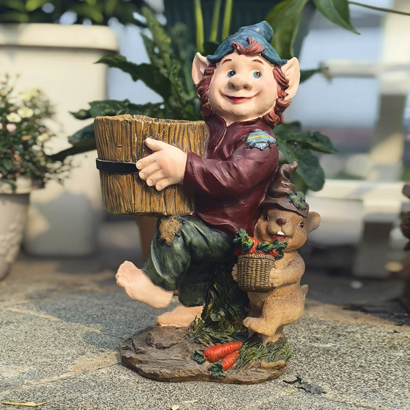 可爱树脂精灵花园摆件美式田园风乡村风花盆树脂落地庭院摆件