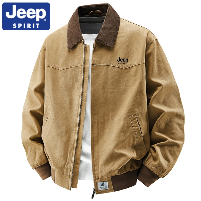 JEEPSPIRIT吉普底特律工装夹克男春秋季美式复古男装上衣翻领外套