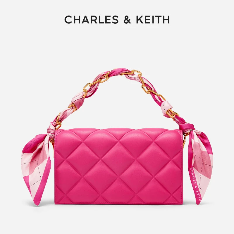 CHARLES & KEITH【商场同款】菱格小香丝带饰单肩斜挎包女70770588