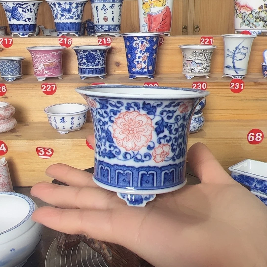 摆件陶墨奈手绘陶瓷花盆内口6.5高6.5