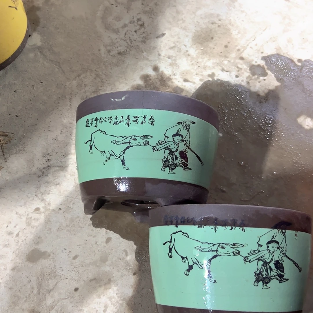 14+14绿色放牛娃笔筒花盆花盆花盆花盆