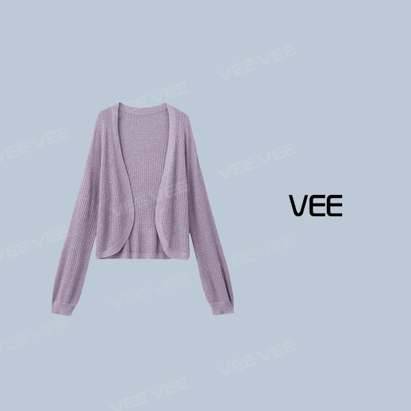 VEE【芋泥啵啵】【专属】25新品时尚舒适纯色挑洞镂空针织空调衫开衫