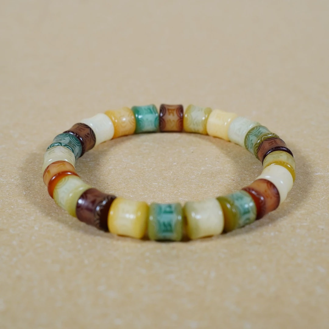 【小莲工艺】敦煌问天色六字真言8*9mm菩提22颗单圈雕刻手串