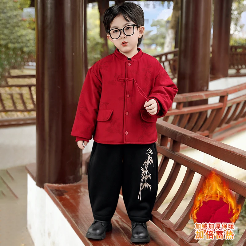 男童周岁礼服儿童汉服新中式国风唐装宝宝加绒冬款棉服套装拜年服