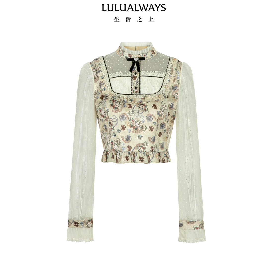 LULUALWAYS我爱露露26春季新款法式浪漫风优雅蝴蝶结荷叶边衬衫
