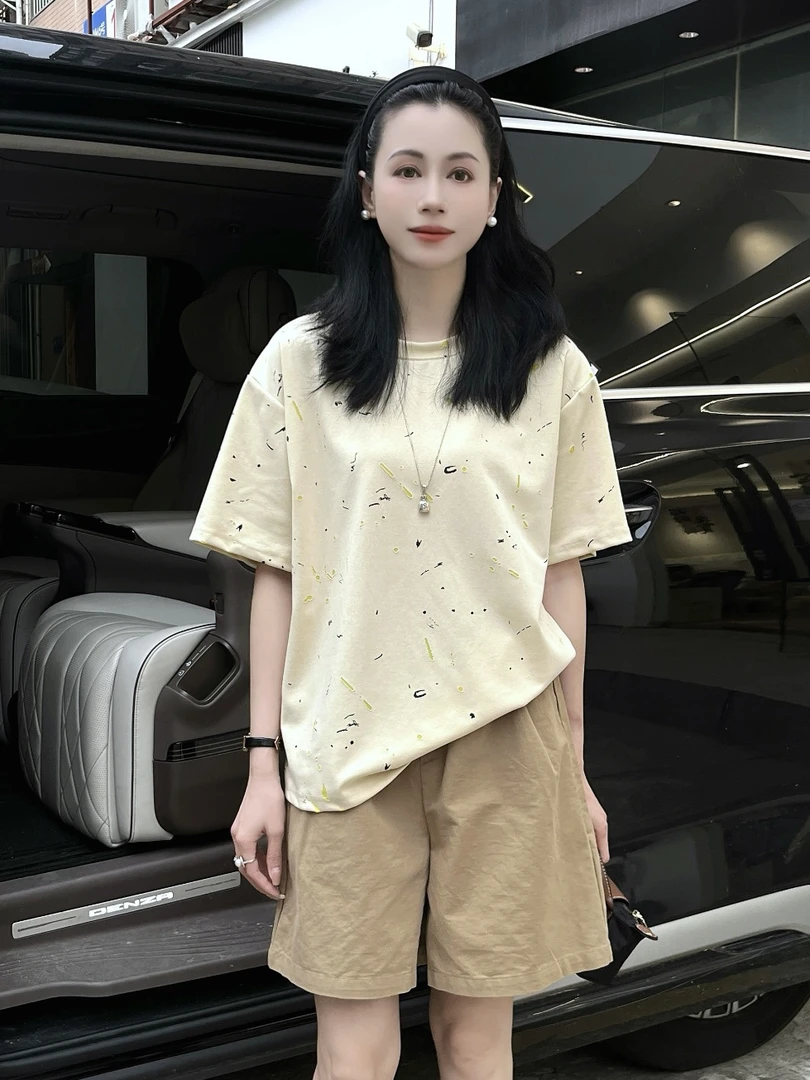 【Si&华严选】圆领休闲百搭设计感小众短袖T恤时尚减龄上衣7777