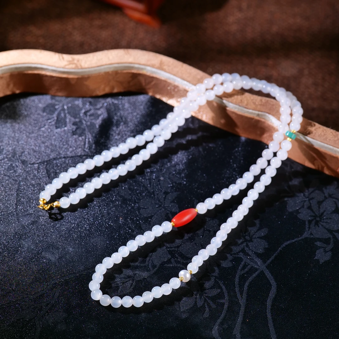 【小雨来了】18k金 和田玉5mm白玉长链  玉项链 颈链 多样性发一件