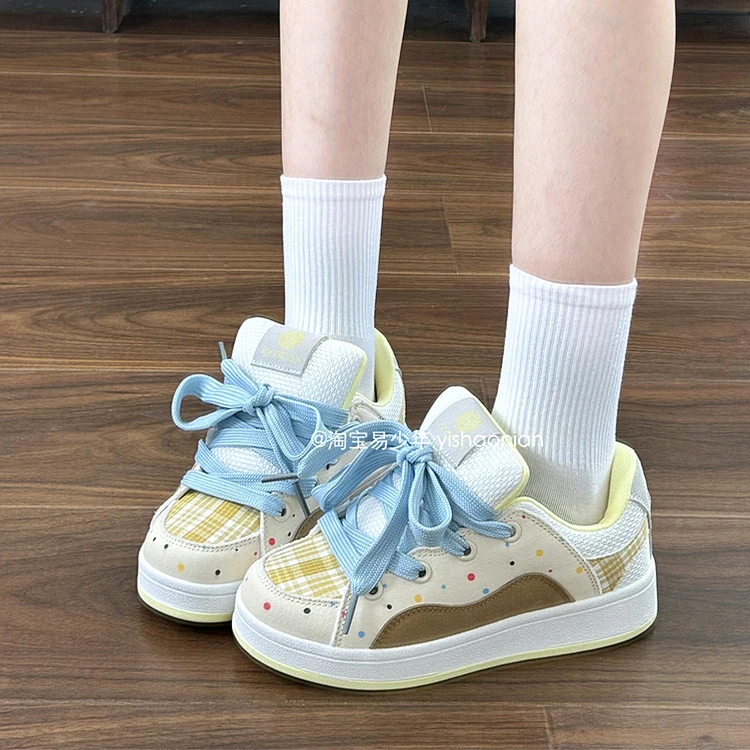 七彩格小众原创面包鞋女学生百搭ins复古港风板鞋2025夏季新款潮