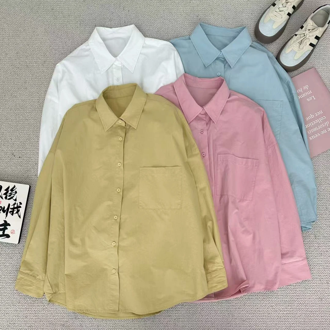 ［家淇定制］新款韩版百搭修身显瘦时尚设计感轻奢方领长袖衬衣6105