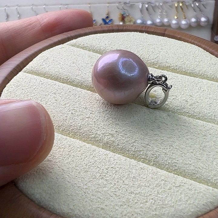 淡水珍珠银S925镶嵌吊坠(不含链)14.5mm