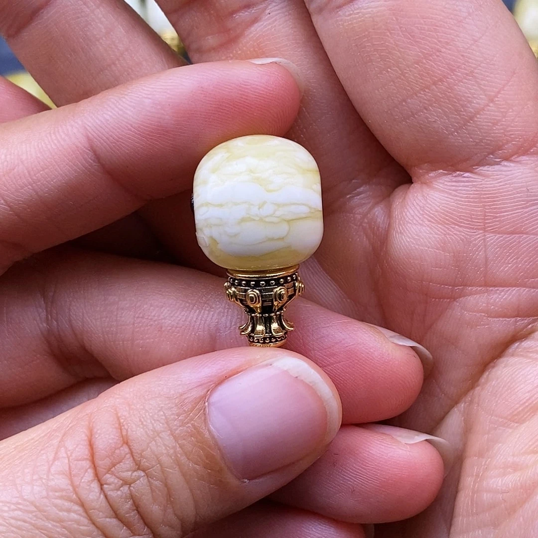 R***ɢ琥珀18K金镶嵌裸石15mm 蜜蜡金塔三通