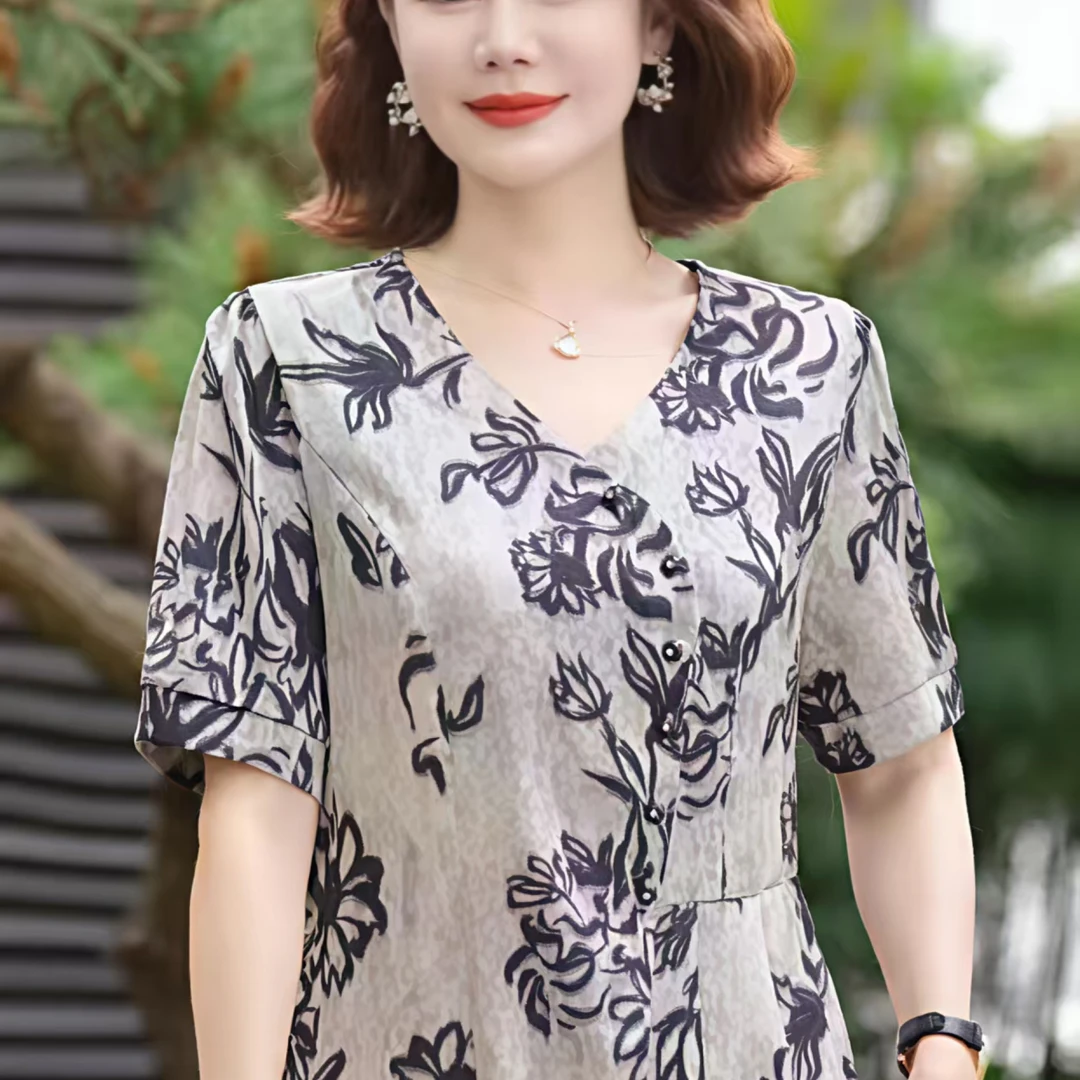 10699-妈妈装洋气小衫新款高贵T恤中老年女装时尚夏季上衣