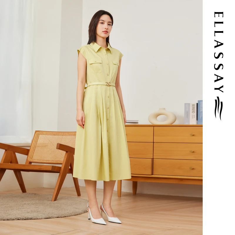 ELLASSAY歌力思2025夏季新款通勤无袖衬衫连衣裙EWD361Y23000