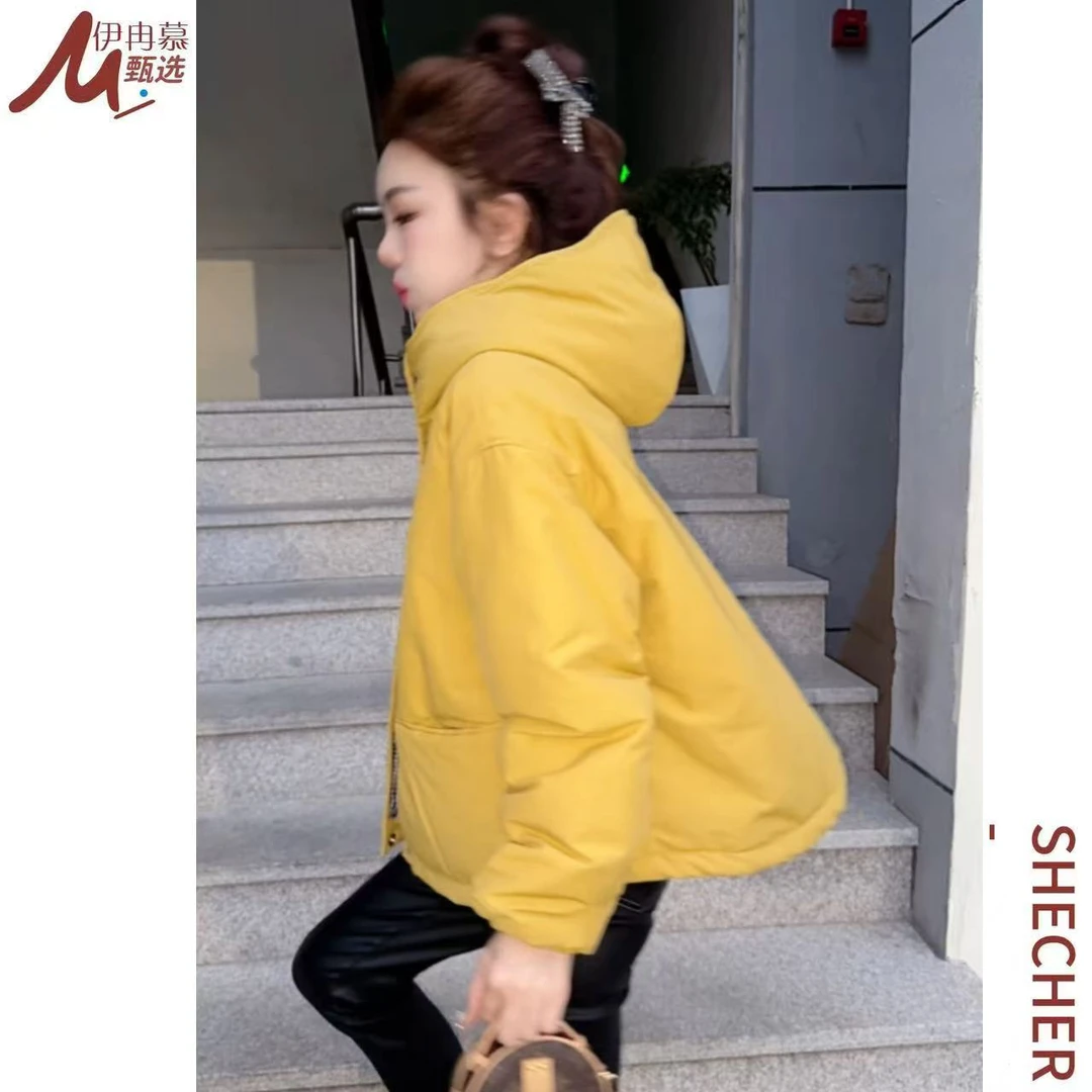【伊冉慕严选】短款长袖直筒型连帽棉服宽松型常规款格子拼接25170