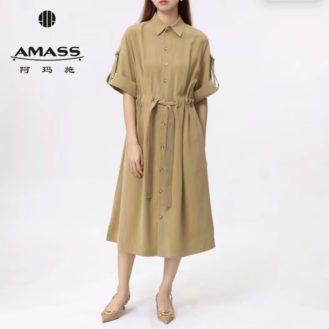 AMASS/阿玛施废土风休闲工装式腰间系带短袖连衣裙5500590