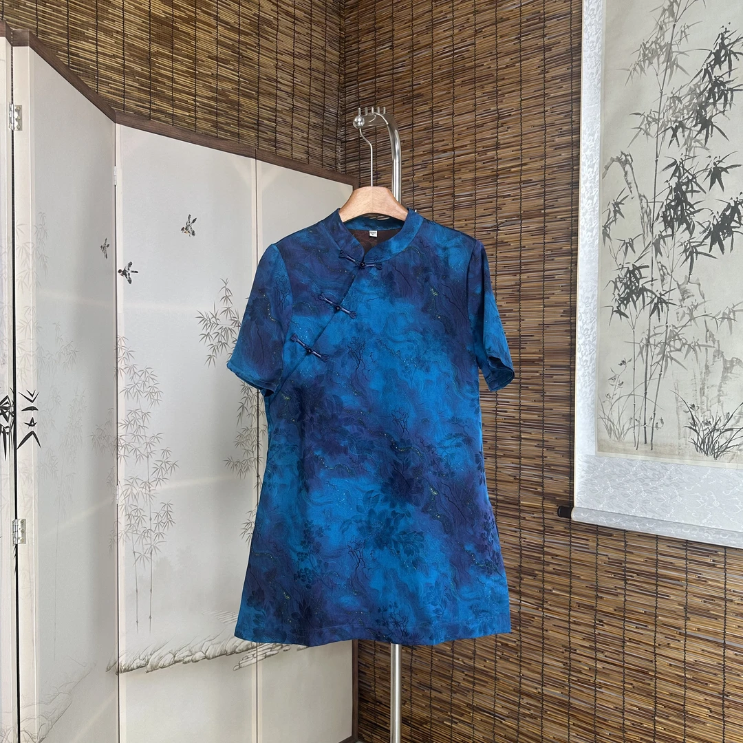 【海蓝月1336】新中式奥黛小衫2025新款显白宽松上衣