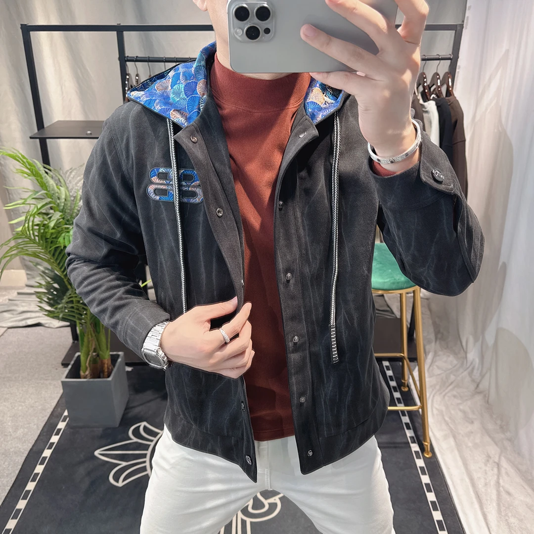 欧洲站2025秋季高级感男士连帽夹克潮流轻奢刺绣休闲外套痞帅男装