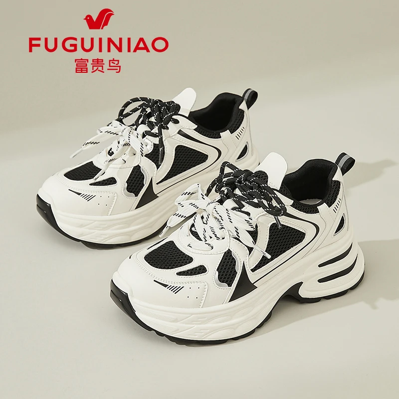 FUGUINIAO/富贵鸟厚底老爹鞋2025新款女鞋春季增高百搭运动休闲鞋