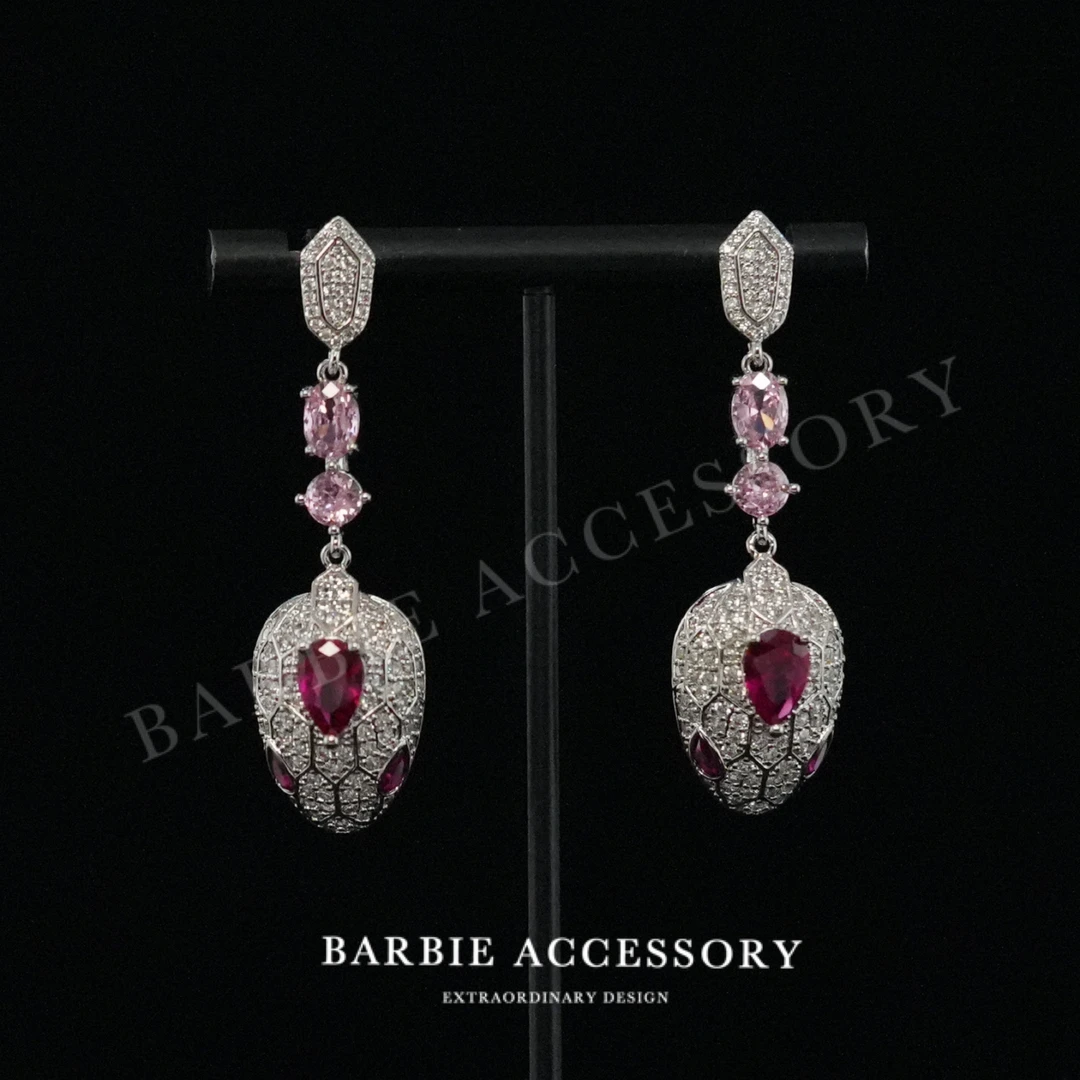 铜合金合成锆石耳饰 【蛇彩红谜】法式中古轻奢设计款高级感耳环