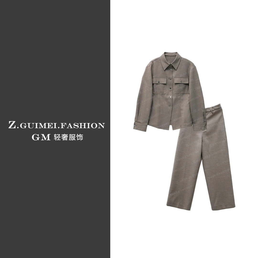 【肆姐高定】休闲翻领羊毛直筒裤套装XY3577