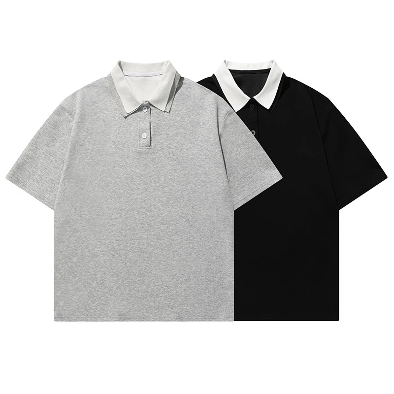 假两件Polo衫短袖t恤男夏季韩系复古翻领衬衫高级感痞帅撞色半袖