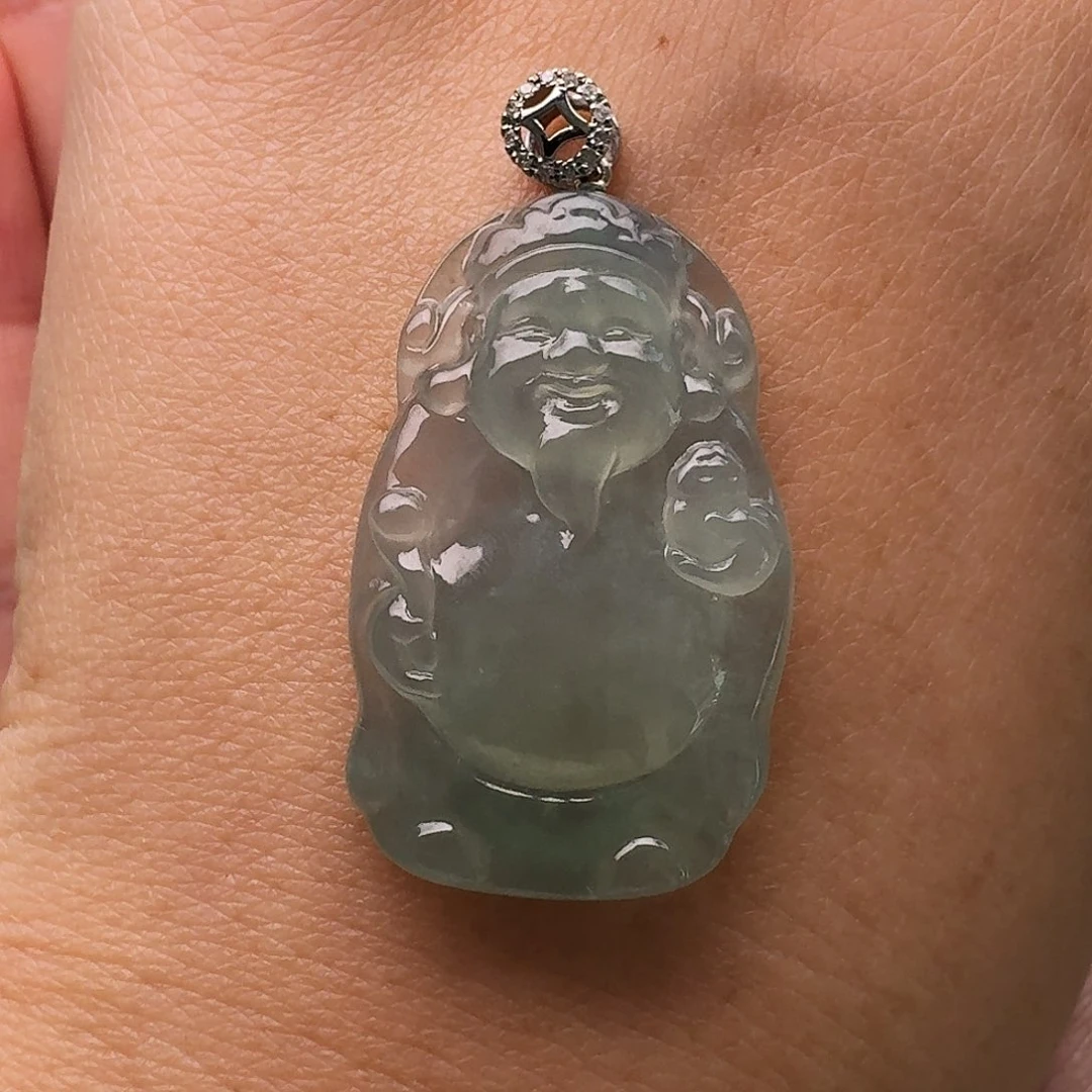 翡翠颈饰18K金镶嵌财神