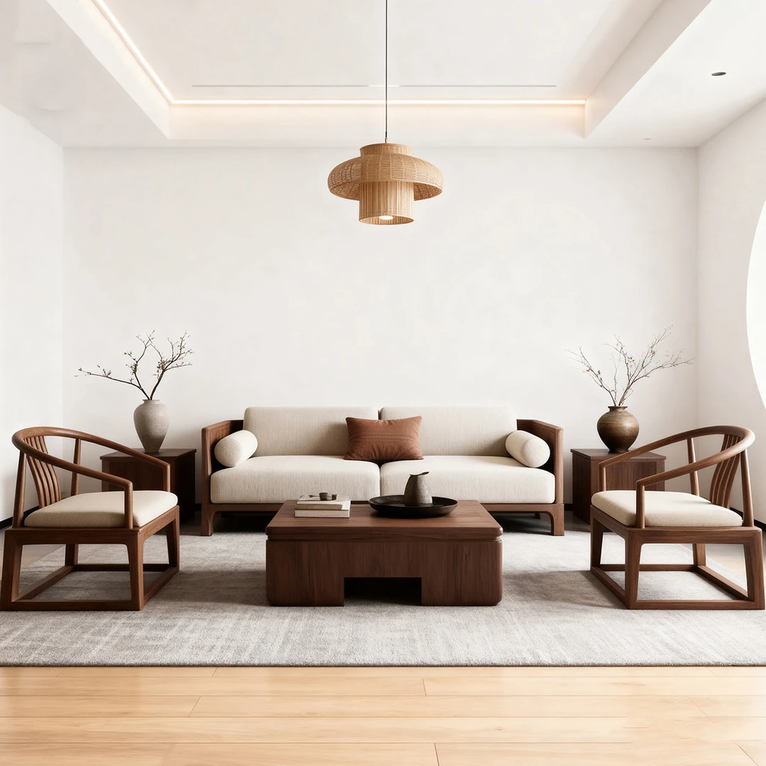 北美黑胡桃木沙发茶几组合高端实木沙发家用客厅酒店接待新中式