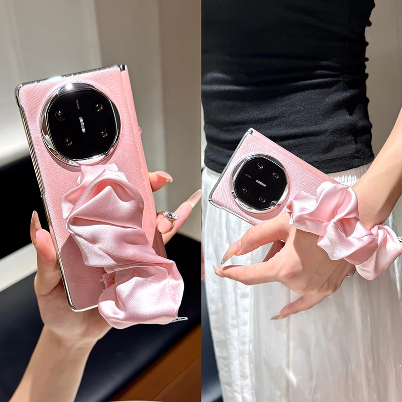 适用华为matex5手机壳折叠屏新款x6典藏版x3电镀皮纹时尚腕带女款