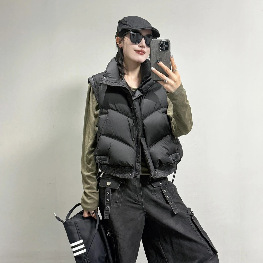 2025秋冬新款女士棉服马甲宽松加厚拼接假两件小个子马夹短外套