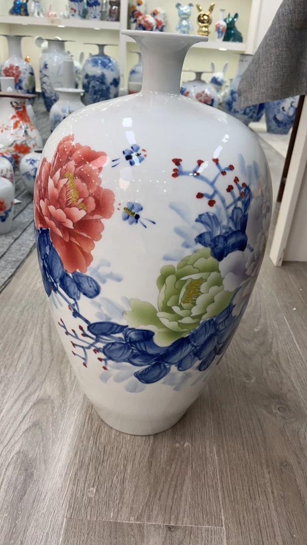 景德镇高温陶瓷摆件花瓶 牡丹花 王老师