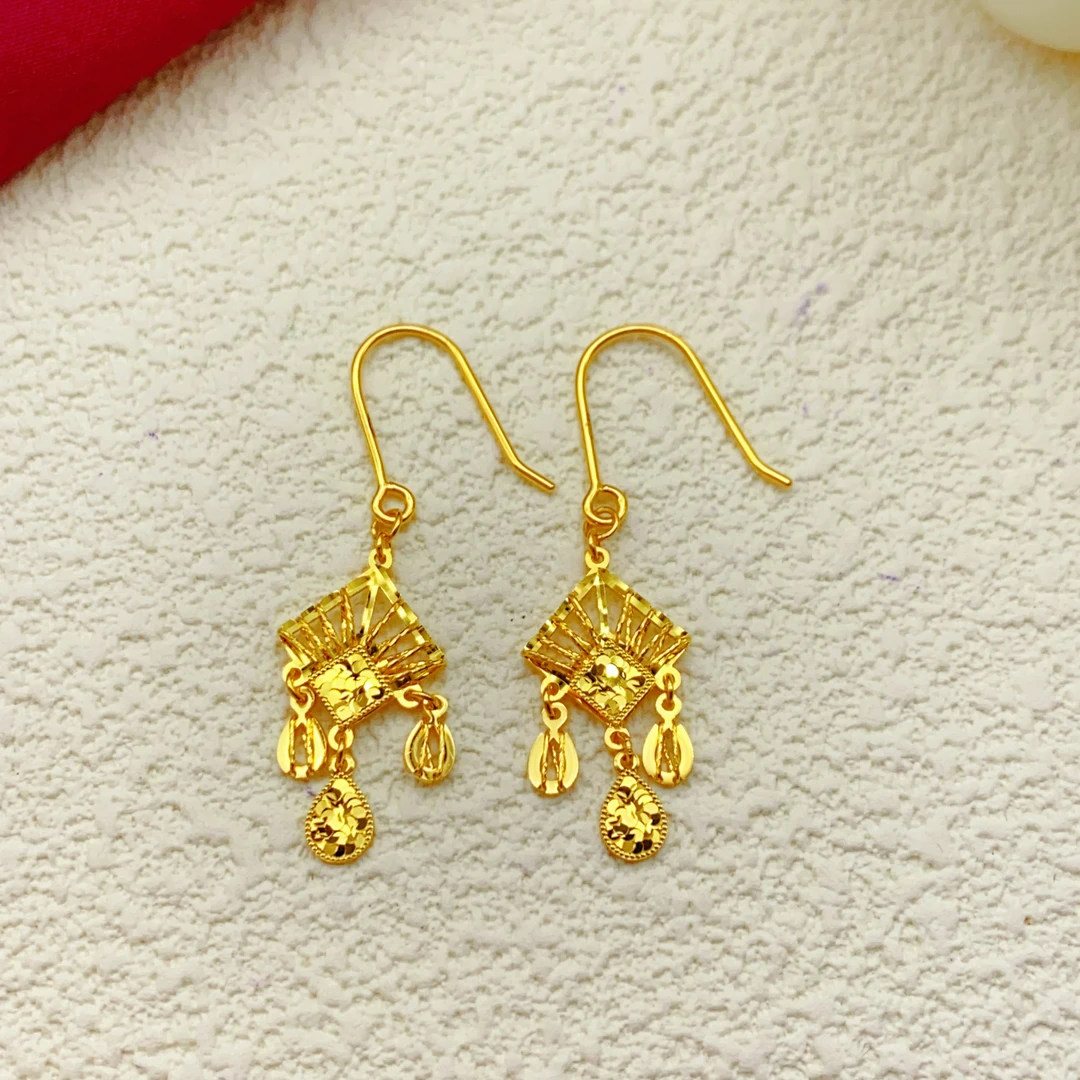 【木韵阁】足金999 5G黄金菱形方形耳钩时尚百搭精致耳钩 3.34