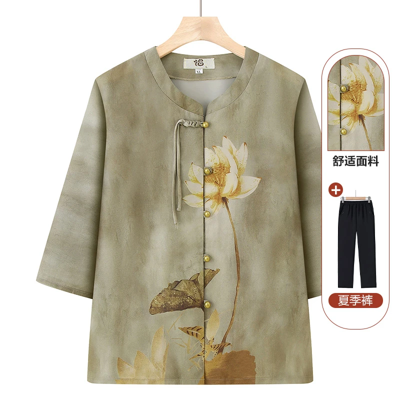 2025夏季中老年奶奶上衣衬衫春夏新款气质七分袖新中式舒适衣服
