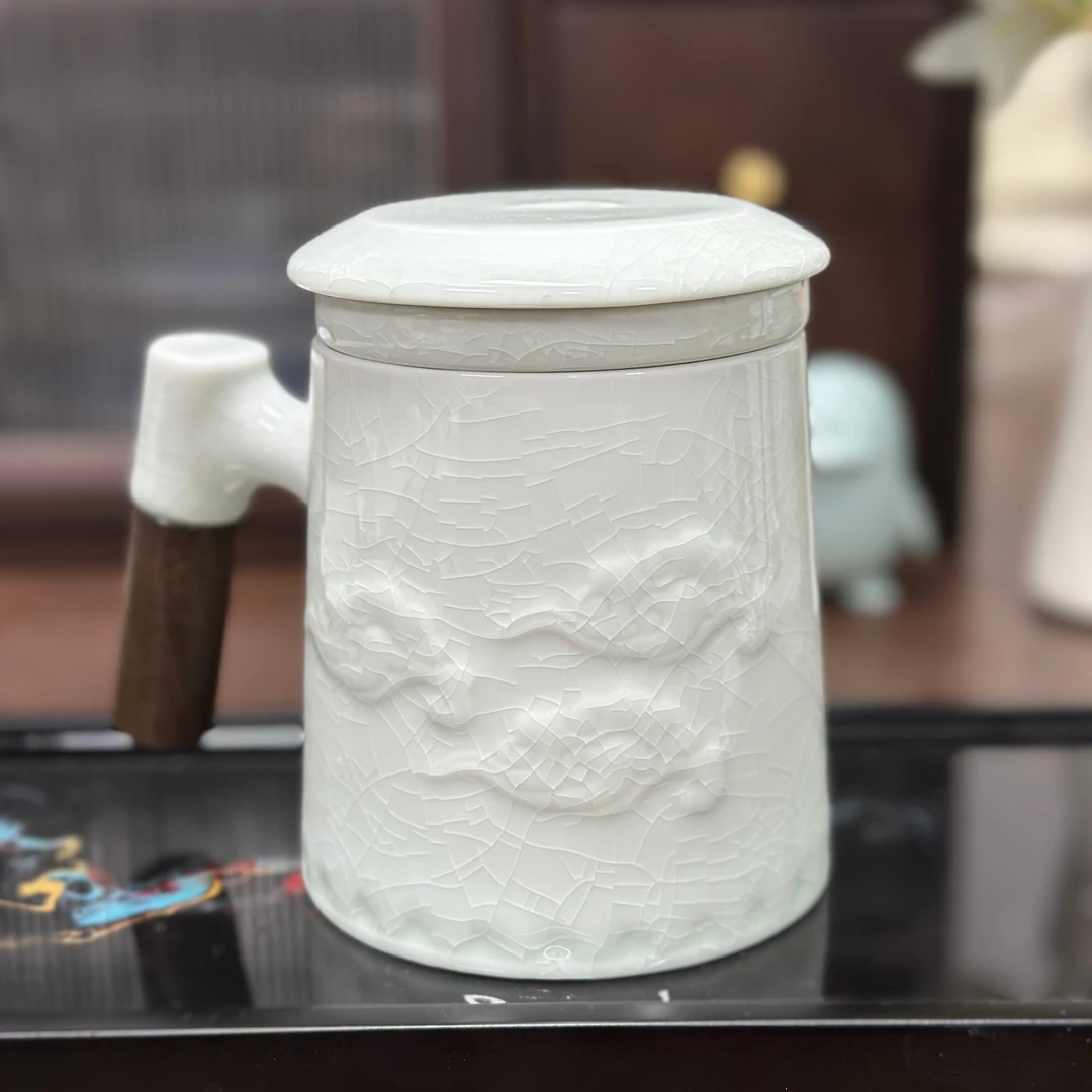 汝窑茶杯茶水分离泡茶杯子办公室陶瓷中式过滤茶道杯带盖礼盒装