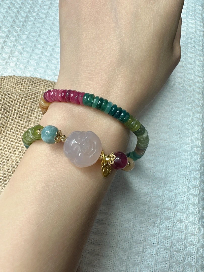 算盘碧玺佛头双圈手链