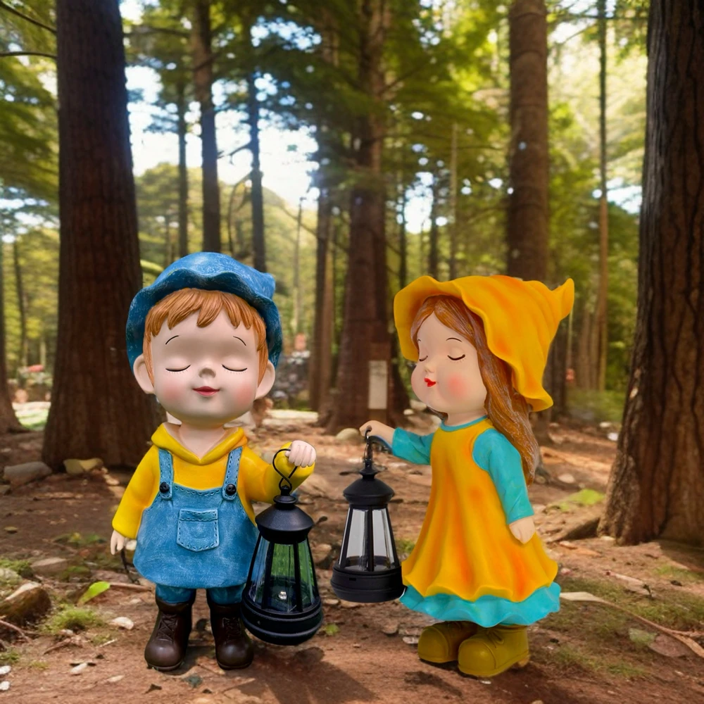 精灵女孩男孩提灯太阳能氛围灯可发光户外花园庭院装饰品摆件雕塑