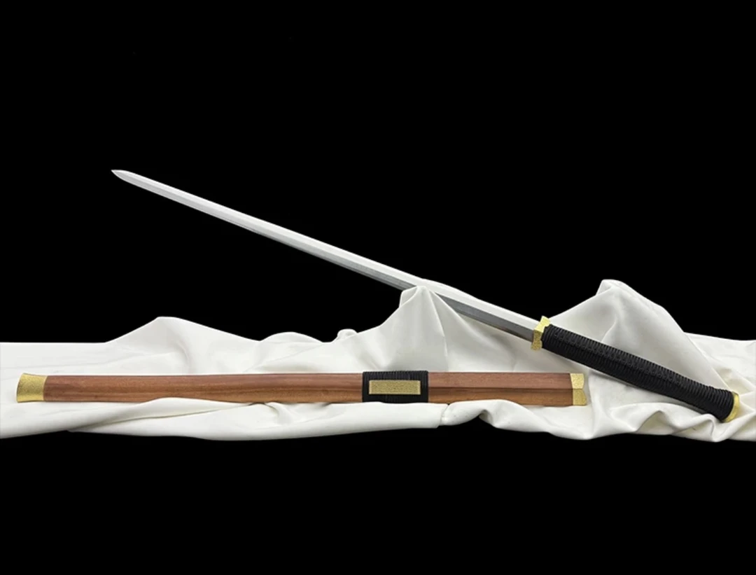 （素装汉剑）八面高品质酸枝木纯铜百炼花纹钢汉剑未开刃