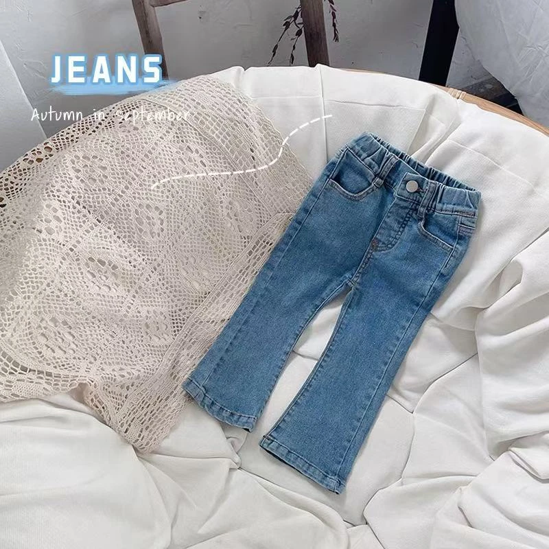 女童秋季洋气纯色高级纯色百搭休闲微喇牛仔裤3124511