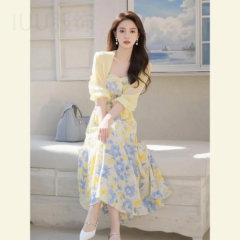 【好货推荐】2025开春多巴胺穿搭轻奢高级感女味大方得体黄色碎花吊