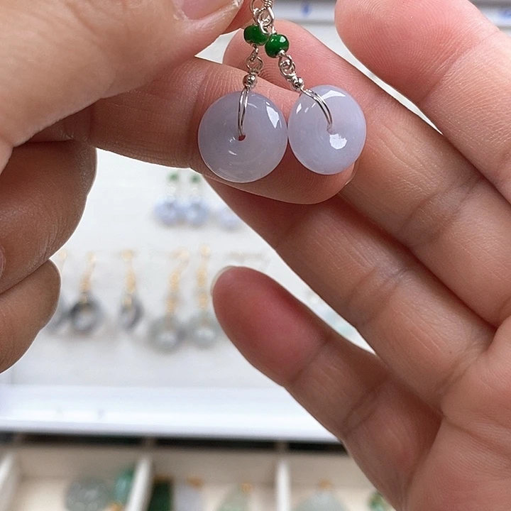 翡翠银S925镶嵌耳饰19号