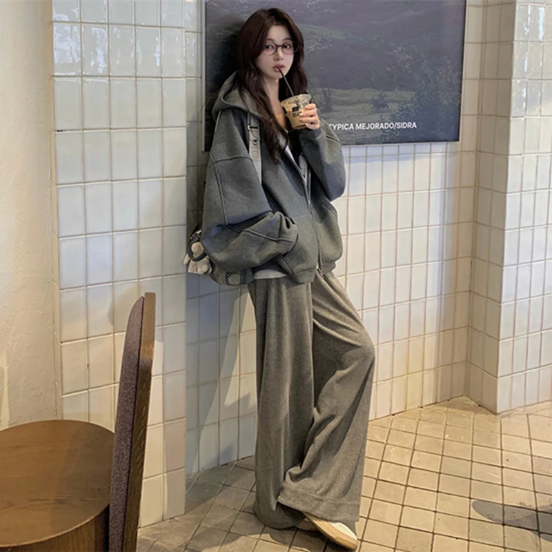 新款韩系连帽卫衣运动套装女春秋新款宽松大码一整套休闲两件套潮