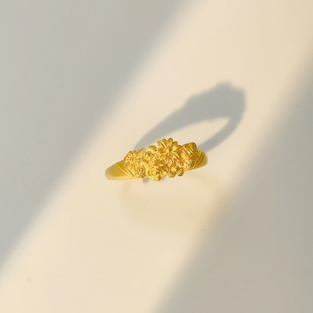 足金繁华锦簇活口戒指黄金可调节戒指