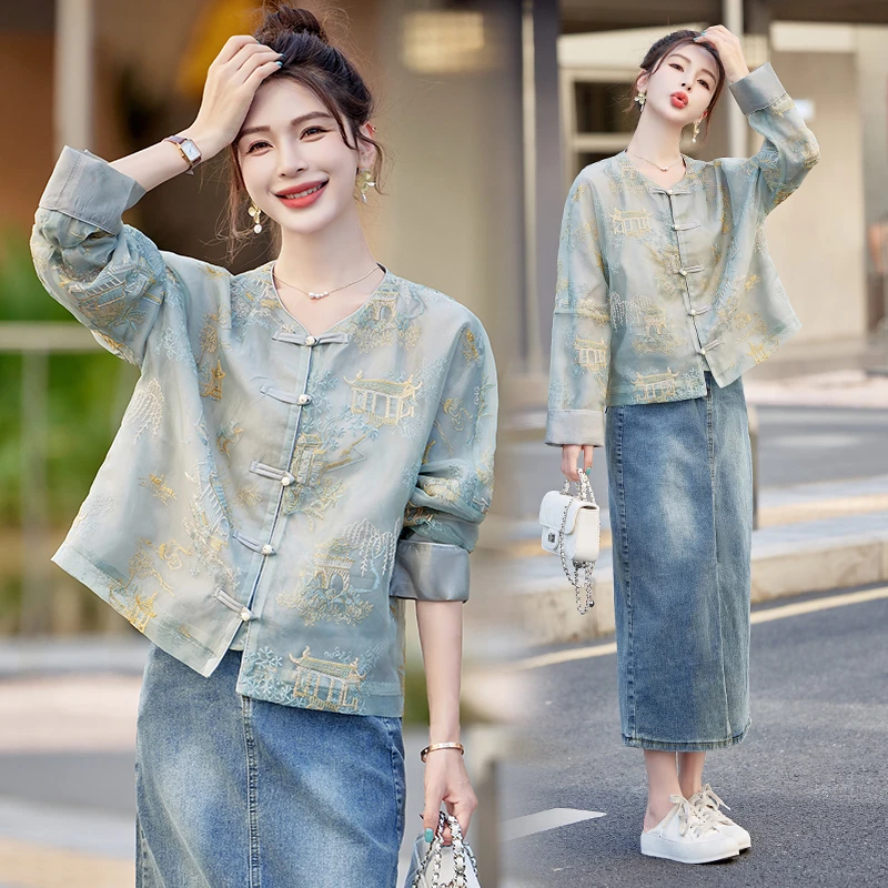 新中式刺绣防晒服外套女2025夏新款轻薄圆中式嫁衣黄色新中式刺绣